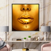 DesignArt 'Златна боја капе од модерната врамена на wallидни уметности на секси девојки усни