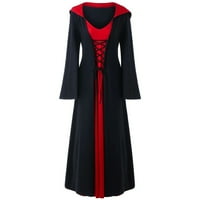 Commem Comfy Fasure- плус големина на Ноќта на вештерките со качулка со долги ракави со долг ракав долг фустан црна м