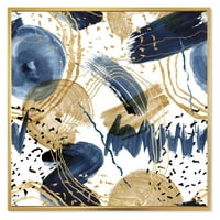 Темно сина и златна текстура со апстрактна шема врамена сликарска платно уметност печатење