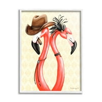 Stuple Industries Vintage Flamingos Cowboy Hat Antique Fashion Outfit Graphic Art White Framed Art Print Wall Art, Design By