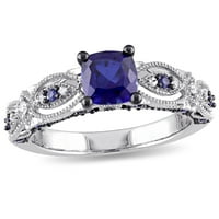 Ctенски КТ Миабела. Создаден сино сафир и дијамантски прстен за ангажман во 10kt бело злато