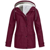 Обичен палто за жени- надворешна облека со долги ракави топла спортска јакна на отворено, целосна патент-желка, цврсто палто вино с.