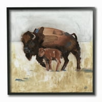 Sumn Industries Buffalo Family Tundra пејзаж кафеаво животно сликарство врамена wallидна уметност од obејкоб Грин