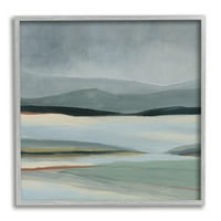 Апстрактни пејзажни сликарки на Стул Индустри, далечни планини на езерото Сликање сиви врамени уметнички печатени wallидни уметности,