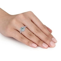 Miabella Women 2- Carat T.G.W. Аквамарин-аквамарин и тркалезен бел сафир и тркалезен дијамант акцент 14kt бело злато ореол прстен