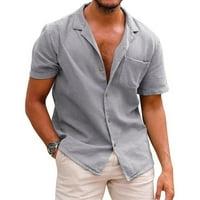 Дизајнер пролетно лето машка лесна памучна постелнина цврста боја со кратки ракави кошули лабави кошули