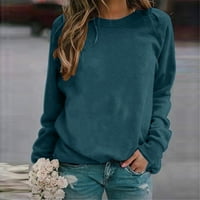 Долги ракави на Kakina S Bluses за жени, жени плус големина o вратот џемпер со долги ракави лабава пулвер кошула блуза зелена,
