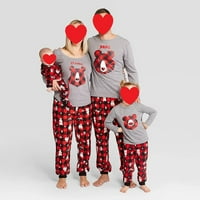Едно отворање Божиќна Мода Семејство Родител-дете Пижами Симпатична Поларна Мечка Печатење Врвот И Еластични Карирани Панталони Два Сета