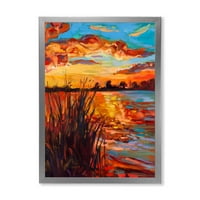 Дизајн на езерото на зајдисонцето вечер сјај I 'Наутички и крајбрежен врамен уметнички принт